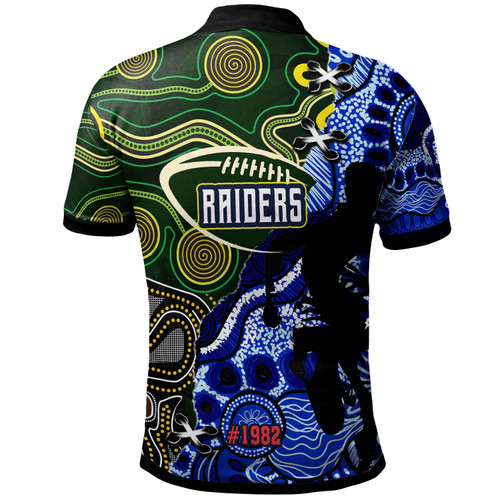 Canberra Raiders Polo Shirt - Custom Canberra Raiders Team with Aboriginal Inspired Dot Painting and Indigenous Pattern