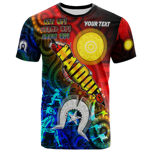 Australia Naidoc Week T-shirt - Custom Naidoc Aboriginal Inspired Dot Art Painting With Hunting "Get up, Stand up, Show up," T-shirt Australia Naidoc Week T-shirt - Custom Naidoc Aboriginal Inspired Dot Art Painting With Hunting "Get up, Stand up, Show up," T-shirt