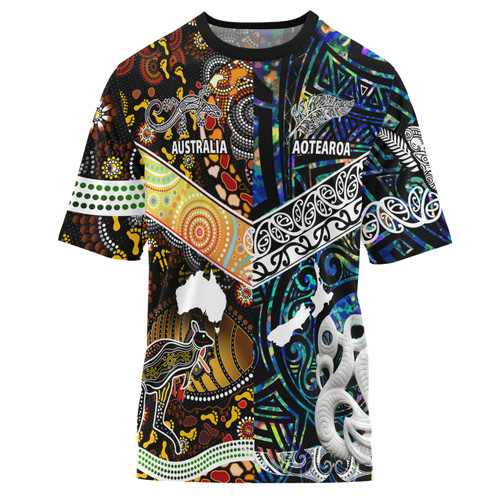 Australia Aboriginal Inspired T-Shirt - Australia Aotearoa with Maori and Aboriginal Inspired Culture T-Shirt