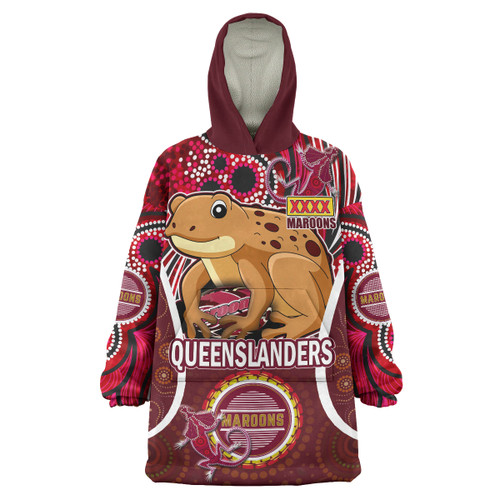 Queensland Team Snug Hoodie - Custom QLD Maroons Cane Toads With Art Personalised Player And Number Oodie Blanket