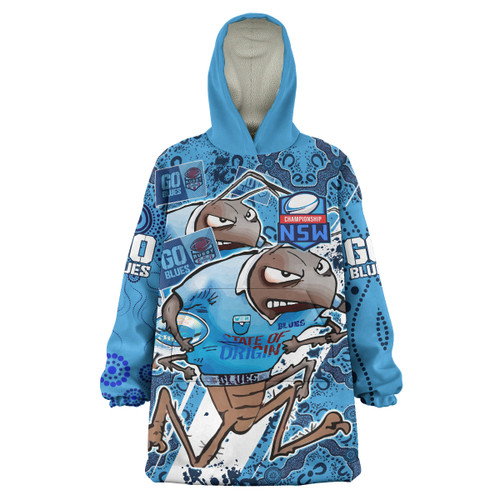 New South Wales Rugby League Team Snug Hoodie - Custom NSW Blues Super Cockroaches With Aboriginal Culture STATE OF ORIGIN Oodie Blanket