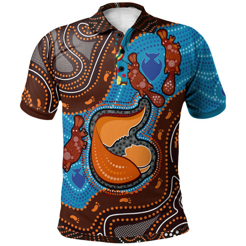 Australia Custom Polo Shirt - Aboriginal Mother And Son Platypus Art Land And River Concept Polo Shirt