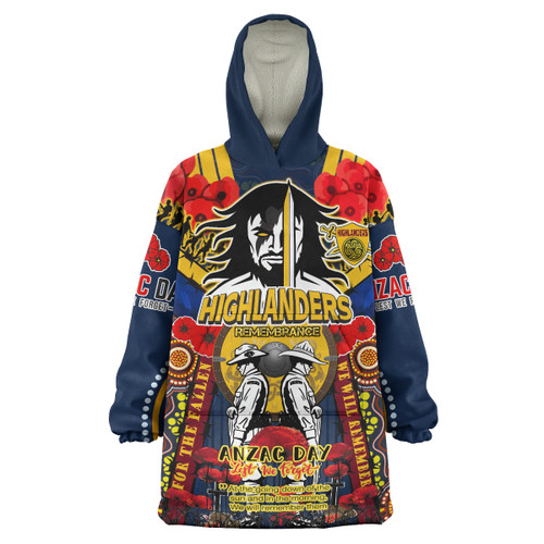 Highlanders Anzac Watercolour Snug Hoodie - Remembrance Highlanders With New Zealand Flag And Poppy Flower Oodie Blanket