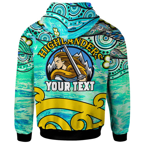 Otago Highlanders Rugby Hoodie - Custom Naidoc Week Otago Highlanders Warrior with Aboriginal Inspired "Get up! Stand up! Show up! Hoodie