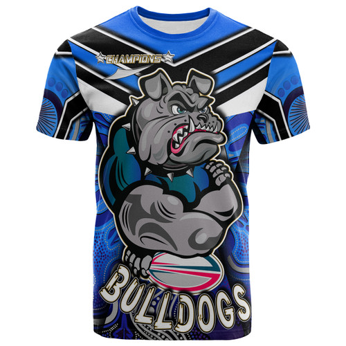 Australia Bulldogs City of Canterbury Bankstown T-Shirt - Custom Bulldog Ball With Aboriginal Inspired Pattern Personalised Player And Number T-Shirt