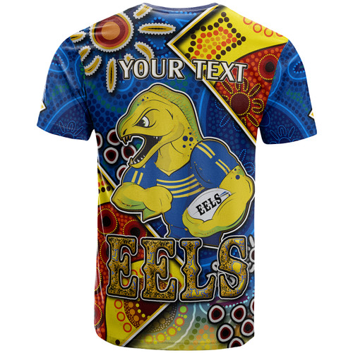 Parramatta Eels T-Shirt - Custom Parramatta Eels Ball With Aboriginal Inspired Art Personalised Player And Number T-Shirt Parramatta Eels T-Shirt - Custom Parramatta Eels Ball With Aboriginal Inspired Art Personalised Player And Number T-Shirt