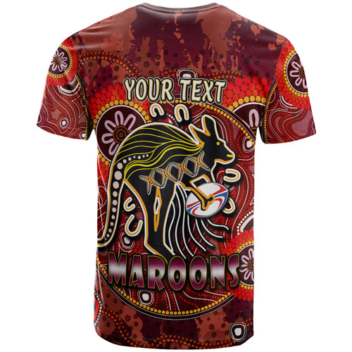 Queensland Maroons T-Shirt - Custom Maroons Kangaroo With Aboriginal Inspired Style Of Dot Painting Personalised Player And Number T-Shirt
