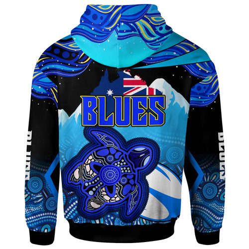 Australia Blues Hoodie - Blues Turtle and Mountain Aboriginal Inspired Culture Hoodie