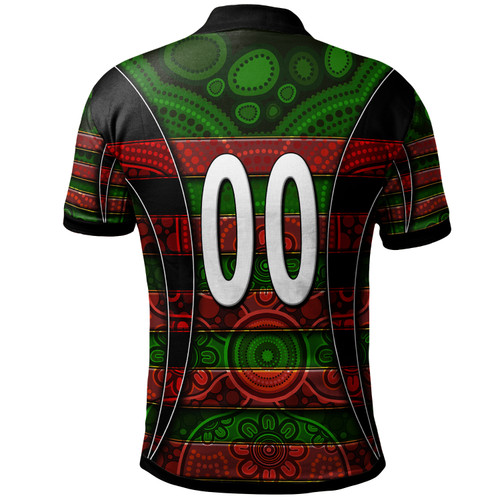 South Sydney Rabbitohs Polo Shirt - Custom Rabbit Aboriginal Inspired Style Pattern Personalised Player And Number Polo Shirt