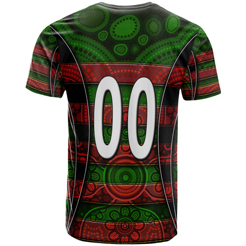 Australia Rabbitohs T-Shirt - Custom Rabbit Aboriginal Inspired Style Pattern Personalised Player And Number T-Shirt