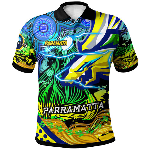 Parramatta Eels Polo Shirt - Custom Electric Parramatta Eels with Aboriginal Inspired Dot Painting Player And Number Polo Shirt