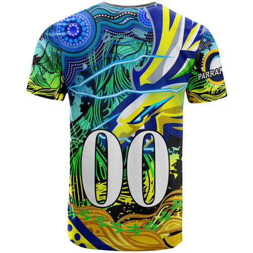 Parramatta Eels T-shirt - Custom Electric Parramatta Eels with Aboriginal Inspired Dot Painting Player And Number T-shirt Parramatta Eels T-shirt - Custom Electric Parramatta Eels with Aboriginal Inspired Dot Painting Player And Number T-shirt