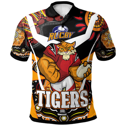 Wests Tigers Polo Shirt - Custom Wests Tigers Ball with Aboriginal Inspired Dot Painting Art Player And Number Polo Shirt