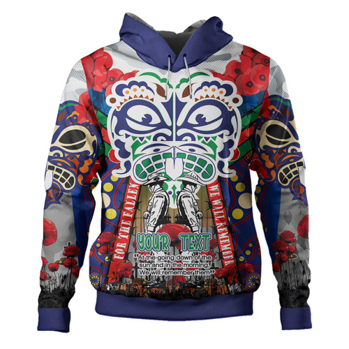 New Zealand Anzac Watercolor Custom Hoodie - Remembrance Anzac Day With Maori Tiki Mask And Poppy Flower New Zealand Anzac Watercolor Custom Hoodie - Remembrance Anzac Day With Maori Tiki Mask And Poppy Flower