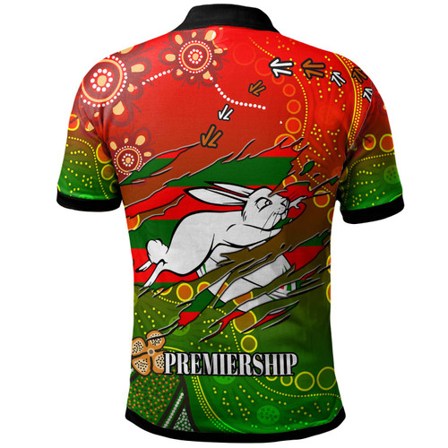South Sydney Rabbitohs Polo Shirt - Custom 100% South South Sydney Rabbitohs Premiership with Aboriginal Inspired Culture Player And Number Polo Shirt
