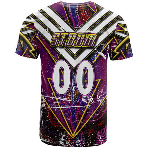 Melbourne Storm T-Shirt - Custom Melbourne Storm And Thunder Aboriginal Inspired Style Of Dot Background Personalised Player And Number T-Shirt Melbourne Storm T-Shirt - Custom Melbourne Storm And Thunder Aboriginal Inspired Style Of Dot Background Personalised Player And Number T-Shirt