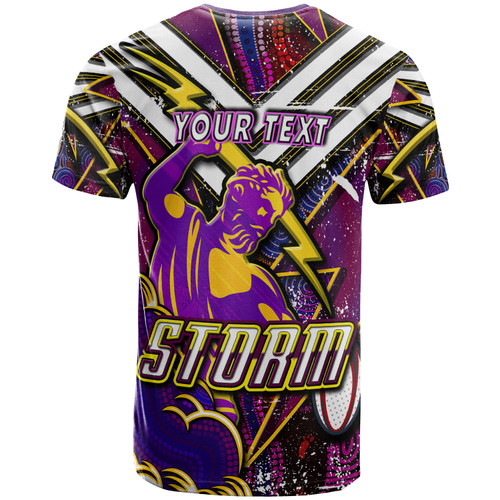 Melbourne Storm T-Shirt - Custom Melbourne Storm And Thunder Aboriginal Inspired Style Of Dot Background Personalised Player And Number T-Shirt Melbourne Storm T-Shirt - Custom Melbourne Storm And Thunder Aboriginal Inspired Style Of Dot Background Personalised Player And Number T-Shirt