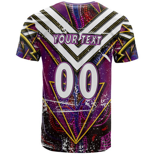 Melbourne Storm T-Shirt - Custom Melbourne Storm And Thunder Aboriginal Inspired Style Of Dot Background Personalised Player And Number T-Shirt Melbourne Storm T-Shirt - Custom Melbourne Storm And Thunder Aboriginal Inspired Style Of Dot Background Personalised Player And Number T-Shirt