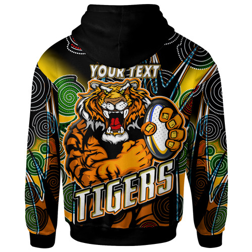 Wests Tigers Hoodie - Custom Tiger Ball Aboriginal Inspired Art Vector Painting Personalised Player And Number Hoodie Wests Tigers Hoodie - Custom Tiger Ball Aboriginal Inspired Art Vector Painting Personalised Player And Number Hoodie