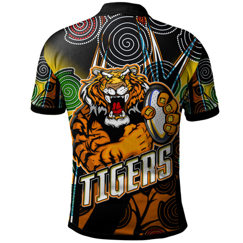 Wests Tigers Polo Shirt - Custom Tiger Ball Aboriginal Inspired Art Vector Painting Personalised Player And Number Polo Shirt Wests Tigers Polo Shirt - Custom Tiger Ball Aboriginal Inspired Art Vector Painting Personalised Player And Number Polo Shirt