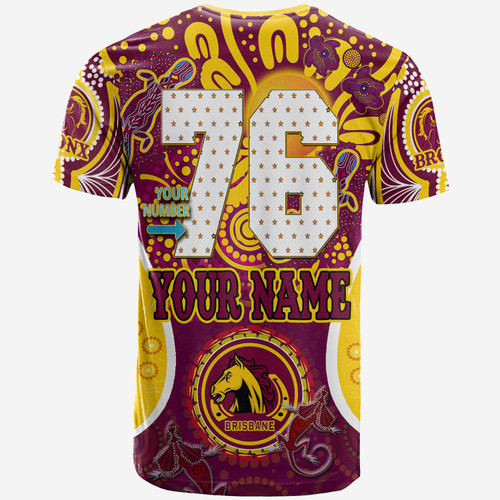 Australia Brisbane Broncos Custom T-Shirt - Go Mighty Bronx Indigenous Art Personalised Player Name And Number T-Shirt Australia Brisbane Broncos Custom T-Shirt - Go Mighty Bronx Indigenous Art Personalised Player Name And Number T-Shirt