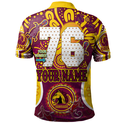 Brisbane Broncos Custom Polo Shirt - Go Mighty Broncos Indigenous Art Personalised Player Name And Number Polo Shirt Brisbane Broncos Custom Polo Shirt - Go Mighty Broncos Indigenous Art Personalised Player Name And Number Polo Shirt