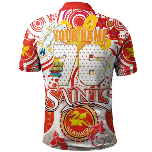 Australia Illawarra and St George Custom Polo Shirt - Saints With Aboriginal Inspired Dot Art Polo Shirt Australia Illawarra and St George Custom Polo Shirt - Saints With Aboriginal Inspired Dot Art Polo Shirt