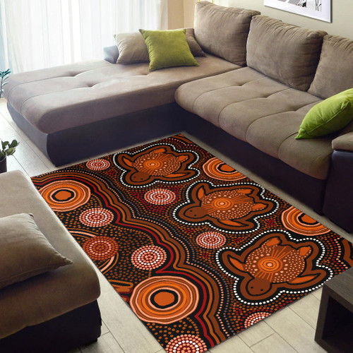 Australia Aboriginal Area Rug - Aboriginal dot brown painting with turtle Australia Aboriginal Area Rug - Aboriginal dot brown painting with turtle