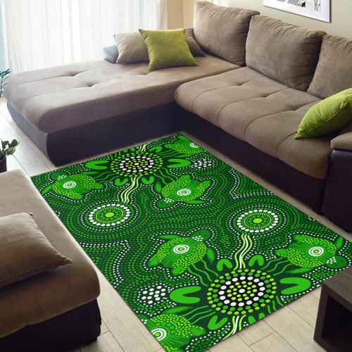 Australia Aboriginal Area Rug - Aboriginal dot green painting with turtle