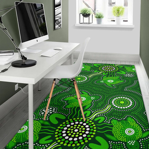 Australia Aboriginal Area Rug - Aboriginal dot green painting with turtle Australia Aboriginal Area Rug - Aboriginal dot green painting with turtle