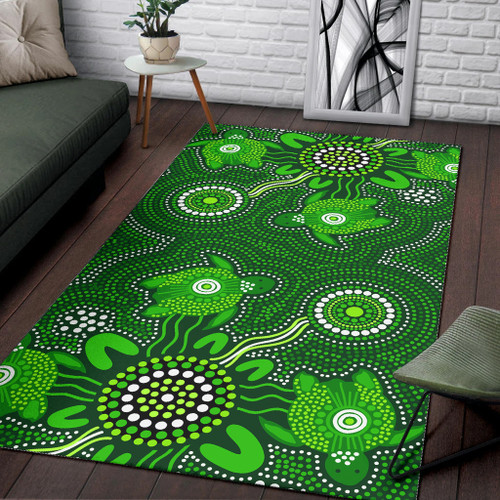 Australia Aboriginal Area Rug - Aboriginal dot green painting with turtle Australia Aboriginal Area Rug - Aboriginal dot green painting with turtle