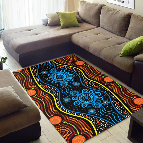 Australia Aboriginal Area Rug - Aboriginal Land and River With Footprints