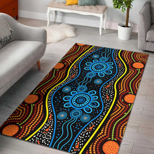 Australia Aboriginal Area Rug - Aboriginal Land and River With Footprints