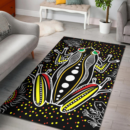 Australia Aboriginal Area Rug - Aboriginal style of frog art black