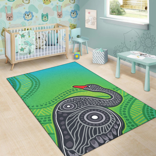Australia Aboriginal Area Rug - Black swan aboriginal dot painting design