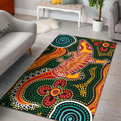 Australia Aboriginal Area Rug - Crocodile art in aboriginal dot style