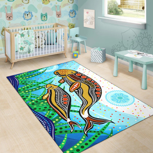 Australia Aboriginal Area Rug - Dugong aboriginal artwork with mother and baby