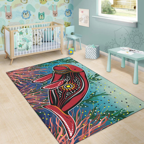 Australia Aboriginal Area Rug - Dugong art in aboriginal dot style Australia Aboriginal Area Rug - Dugong art in aboriginal dot style