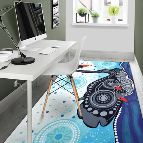Australia Aboriginal Area Rug - Mother and baby swan aboriginal art painting Australia Aboriginal Area Rug - Mother and baby swan aboriginal art painting
