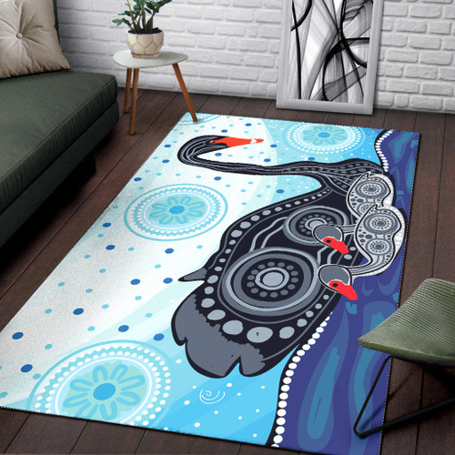 Australia Aboriginal Area Rug - Mother and baby swan aboriginal art painting Australia Aboriginal Area Rug - Mother and baby swan aboriginal art painting