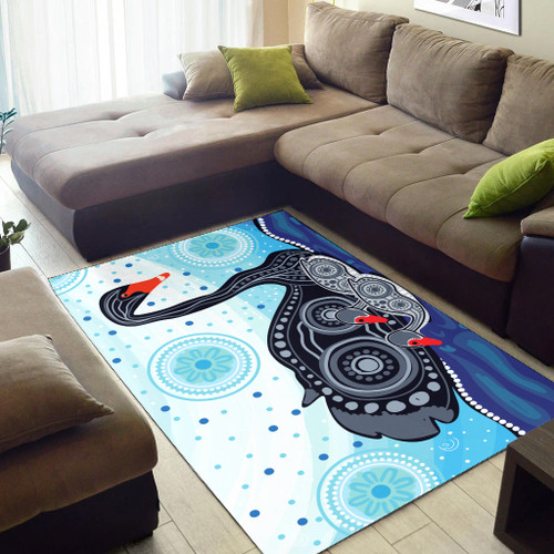 Australia Aboriginal Area Rug - Mother and baby swan aboriginal art painting Australia Aboriginal Area Rug - Mother and baby swan aboriginal art painting