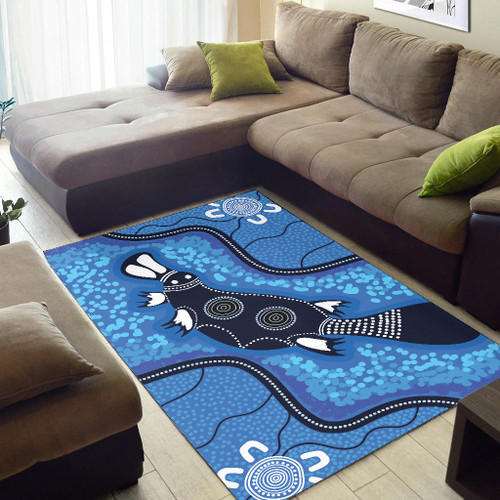 Australia Aboriginal Area Rug - Platypus art, Aboriginal blue dot art background Australia Aboriginal Area Rug - Platypus art, Aboriginal blue dot art background