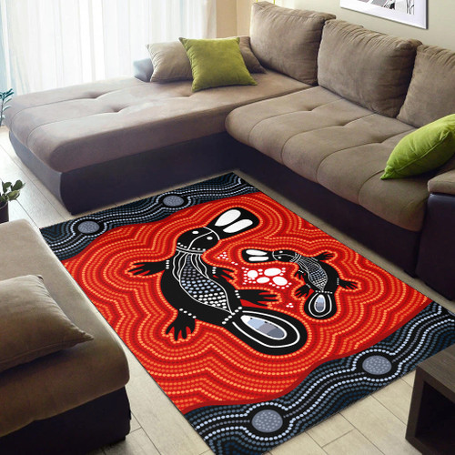Australia Aboriginal Area Rug - Platypus mother and baby aboriginal dot art Australia Aboriginal Area Rug - Platypus mother and baby aboriginal dot art