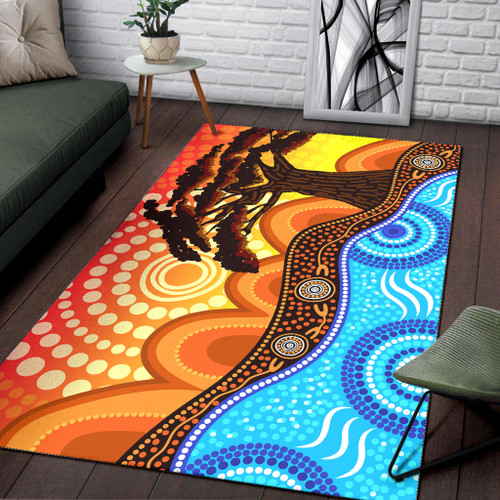 Australia Aboriginal Area Rug - Tree on the hill, nature concept aboriginal art Australia Aboriginal Area Rug - Tree on the hill, nature concept aboriginal art