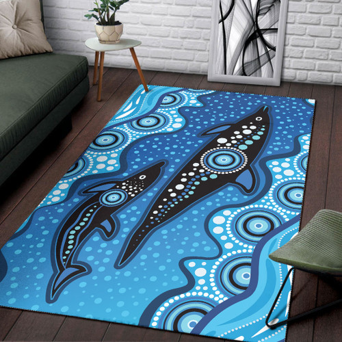 Australia Aboriginal Area Rug - Aboriginal dot art design with mother and baby dolphin Australia Aboriginal Area Rug - Aboriginal dot art design with mother and baby dolphin