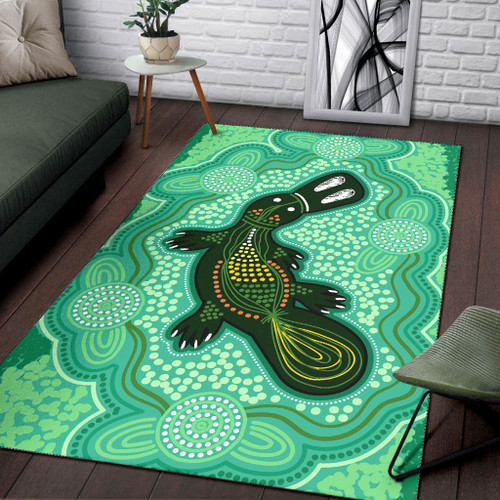 Australia Aboriginal Area Rug - Green Platypus Aboriginal Art Australia Aboriginal Area Rug - Green Platypus Aboriginal Art