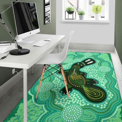 Australia Aboriginal Area Rug - Green Platypus Aboriginal Art Australia Aboriginal Area Rug - Green Platypus Aboriginal Art