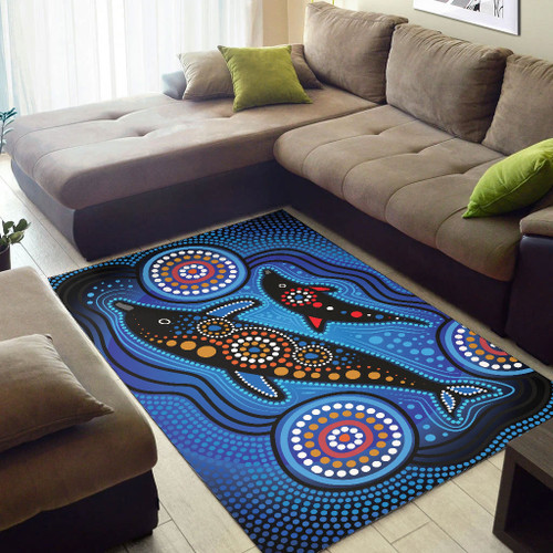 Australia Aboriginal Area Rug - Mother and baby dolphin aboriginal dot painting