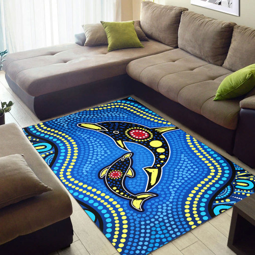 Australia Aboriginal Area Rug - Mother and baby dolphin aboriginal painting Australia Aboriginal Area Rug - Mother and baby dolphin aboriginal painting
