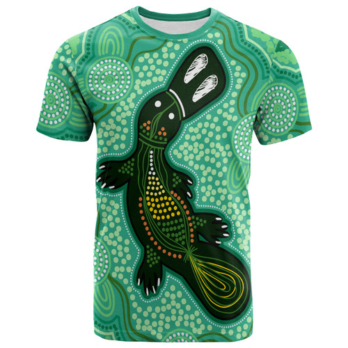 Australia Custom T-Shirt - Green Platypus Aboriginal Art T-Shirt